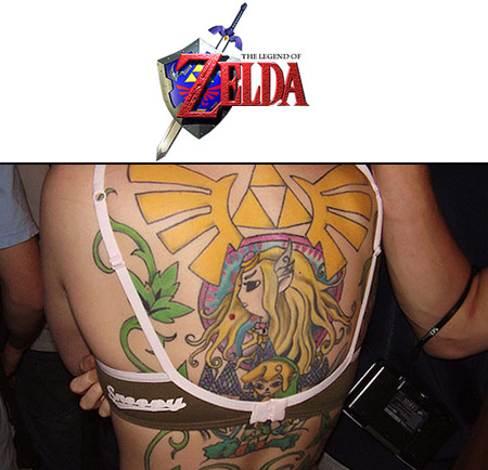 First up we have a gigantic back tattoo depicting Princess Zelda Link 