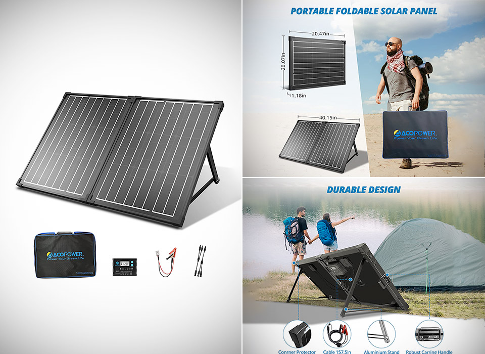 ACOPOWER 100W 12V Foldable Solar Panel Suitcase Kit