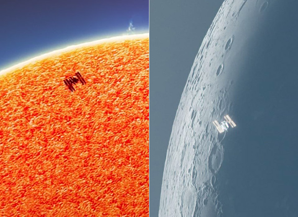 ISS Crossing Moon Sun