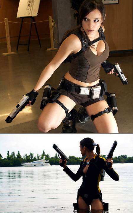 Geeky Girls in Lara Croft Tomb Raider Costumes.