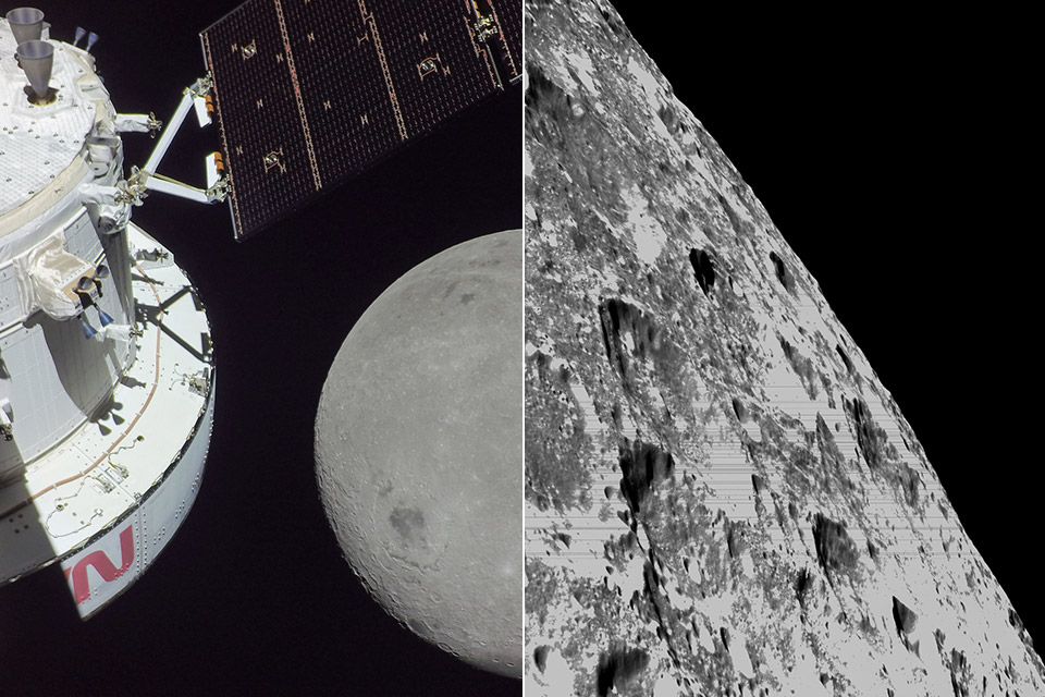 NASA Orion Spacecraft Up-Close Moon Flyby