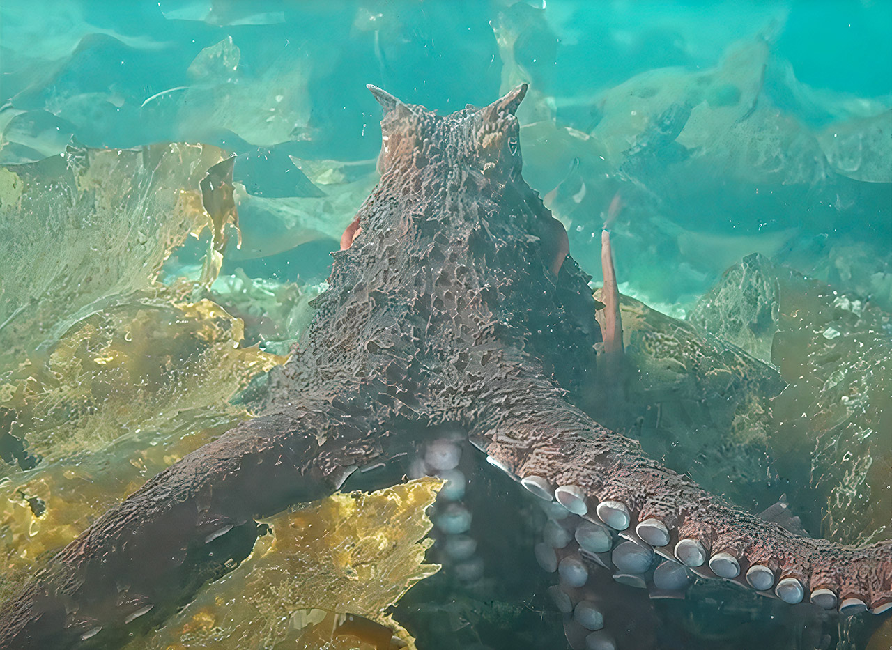 Scuba Diver Giant Pacific Octopus Cambell River