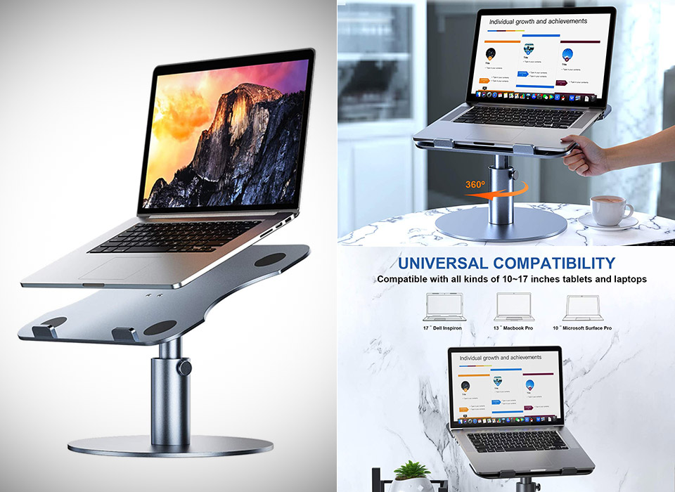 Compatible with MacBook Air YoFeW Laptop Holder : Aluminum Cooling Laptop Riser for Desk Height Adjustable Laptop Stand Swivel Base MacBook Pro All Notebooks 